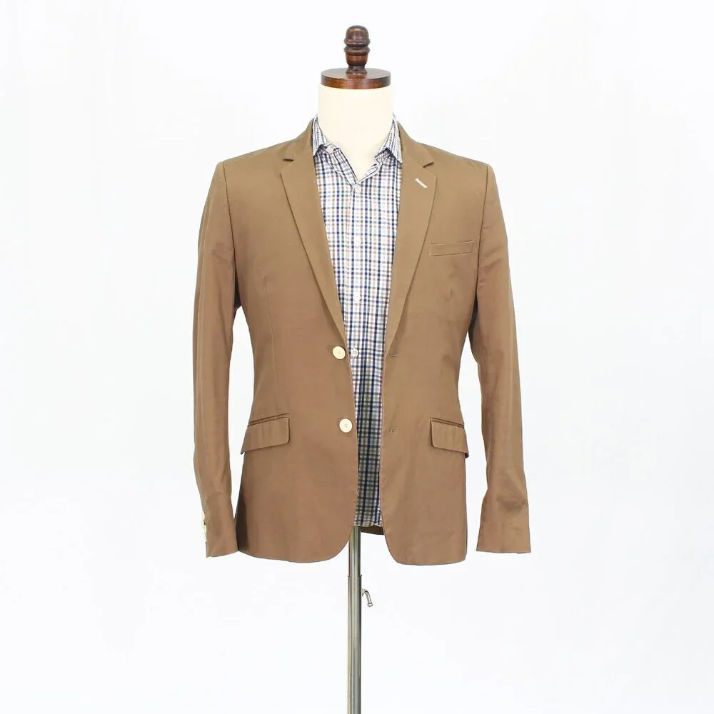 H&M 36R Brown Blazer Sport Coat Jacket 2-Button Solid Y272